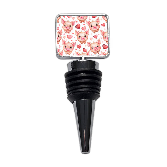 Cute Pigs Hearts Watercolor Wine Bottle Stopper