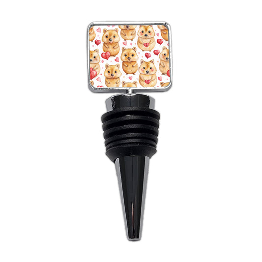 Cute Quokkas Hearts Watercolor Wine Bottle Stopper