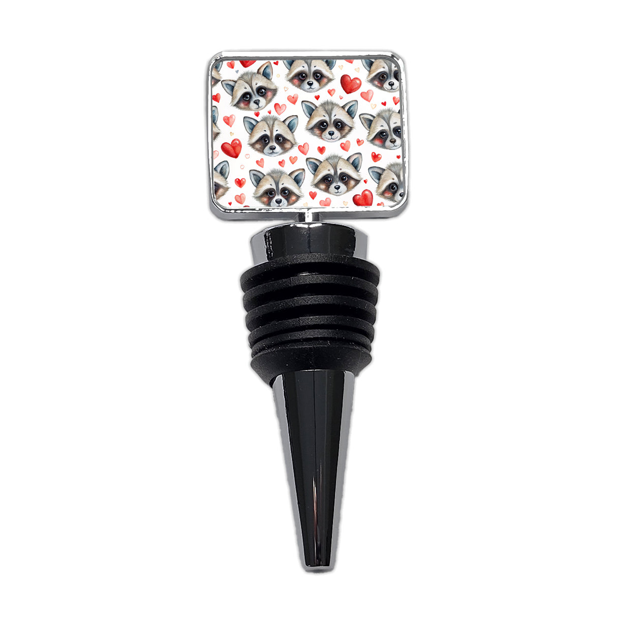 Cute Raccoon Faces Hearts Wine Bottle Stopper