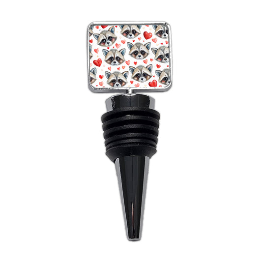 Cute Raccoon Faces Hearts Wine Bottle Stopper