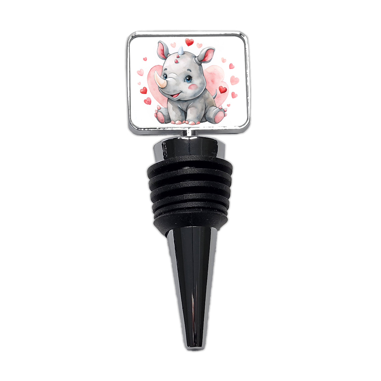 Cute Rhinoceros Hearts Watercolor Wine Bottle Stopper