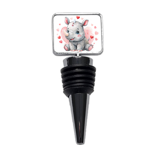 Cute Rhinoceros Hearts Watercolor Wine Bottle Stopper