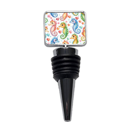 Cute Seahorses Hearts Watercolor Wine Bottle Stopper