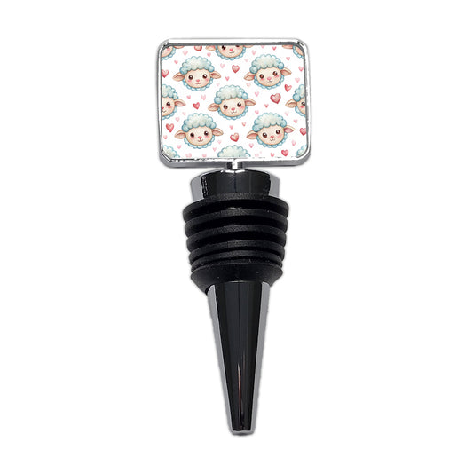 Cute Sheep Faces Hearts Watercolor Wine Bottle Stopper