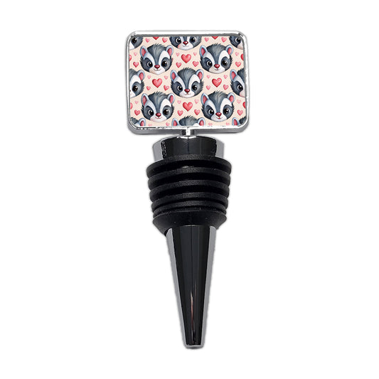 Cute Skunk Faces Hearts Watercolor Wine Bottle Stopper