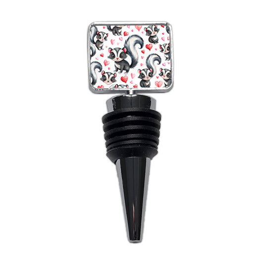 Cute Skunks Hearts Watercolor Wine Bottle Stopper