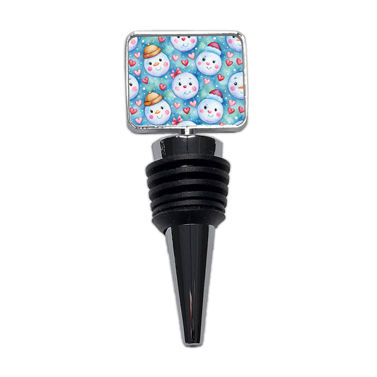 Cute Snowman Faces Hearts Winter Wine Bottle Stopper