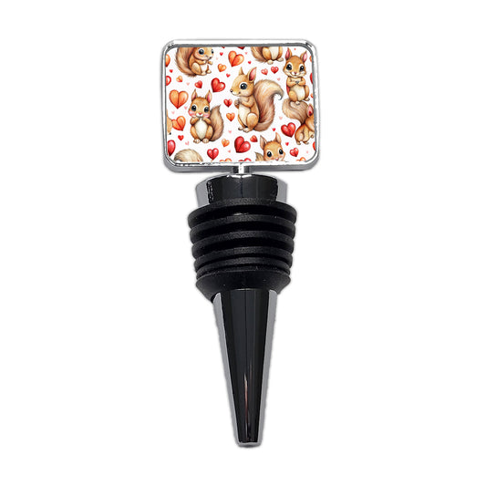 Cute Squirrels Hearts Watercolor Wine Bottle Stopper