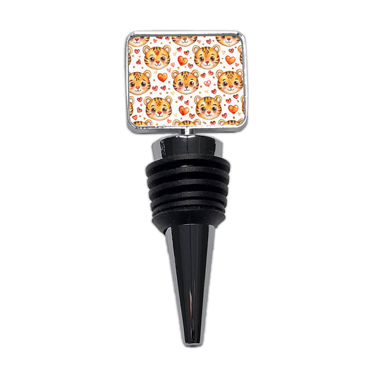 Cute Tiger Faces Hearts Watercolor Wine Bottle Stopper