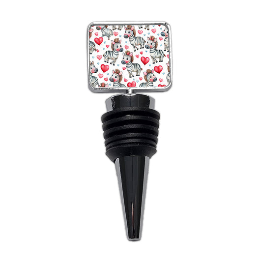 Cute Zebras Hearts Watercolor Wine Bottle Stopper
