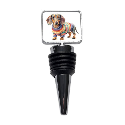 Dachshund Dog Wearing A Sweater Watercolor Wine Bottle Stopper