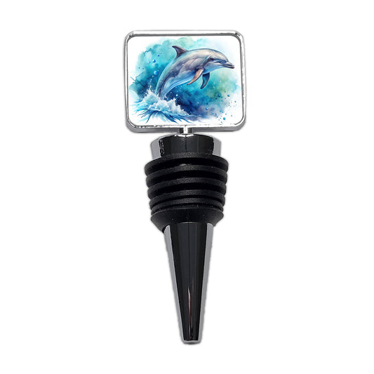 Dolphin In Ocean Watercolor Wine Bottle Stopper
