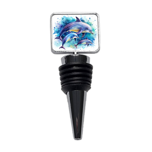 Dolphins Family Watercolor Design Wine Bottle Stopper