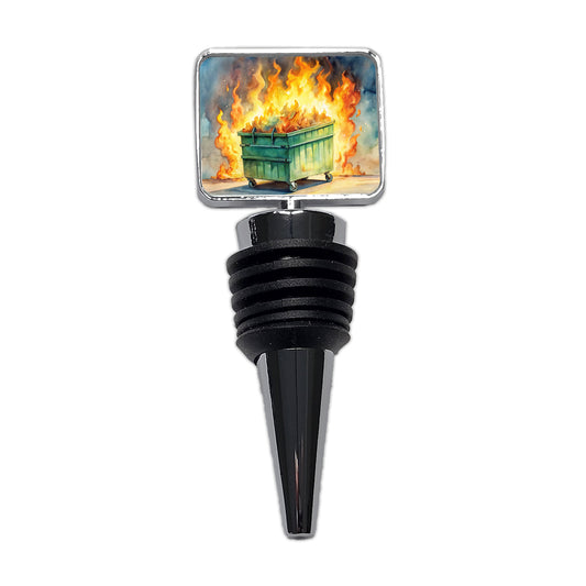 Dumpster Fire Watercolor Trash Wine Bottle Stopper