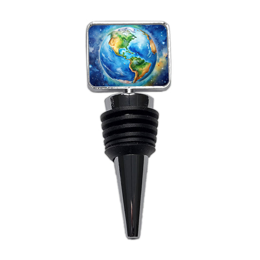 Earth North South America From Space Watercolor Wine Bottle Stopper