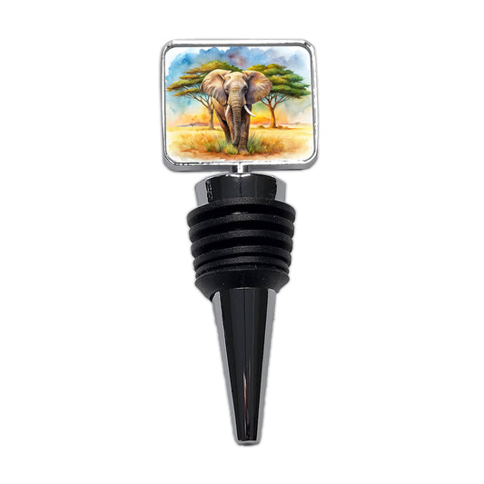 Elephant African Plain Watercolor Design Wine Bottle Stopper