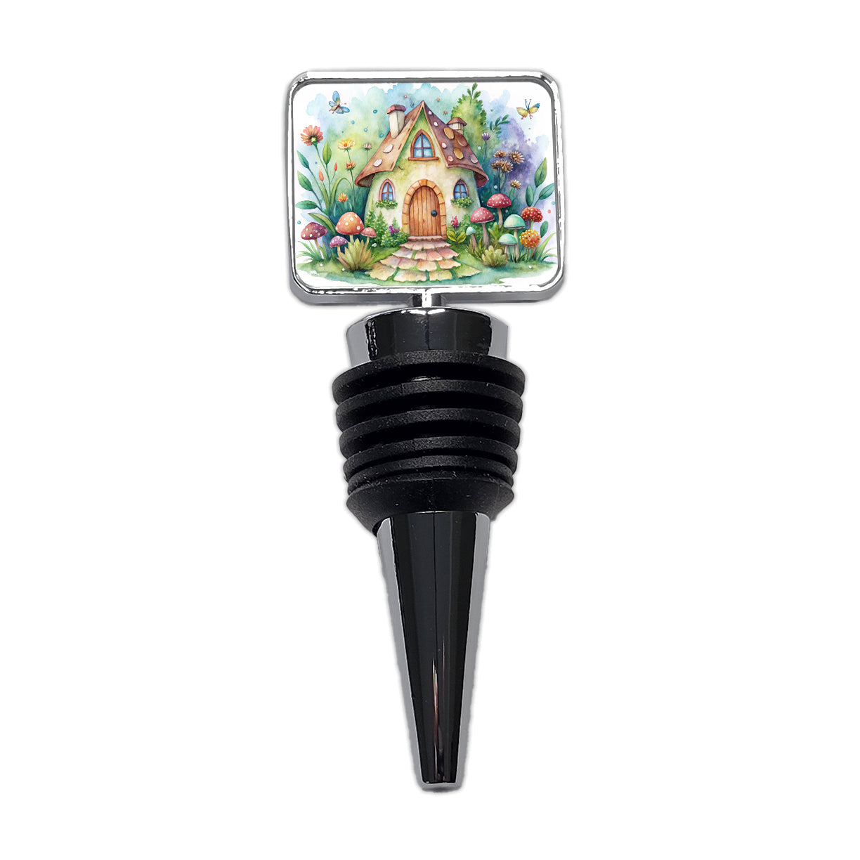 Fairy House Watercolor Wine Bottle Stopper