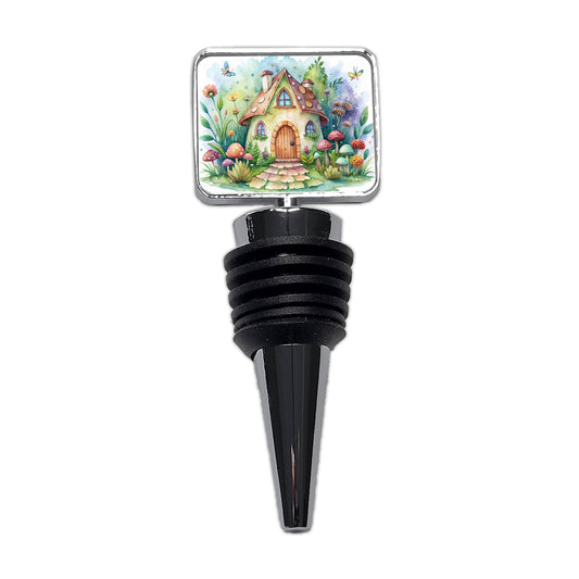 Fairy House Watercolor Wine Bottle Stopper