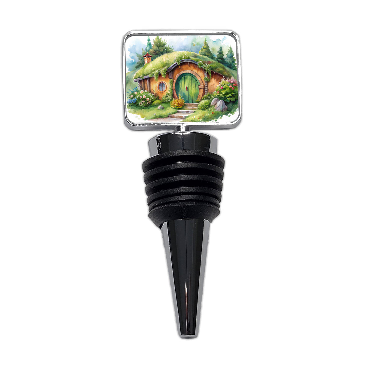 Fantasy House Grass Roof Watercolor Design Wine Bottle Stopper