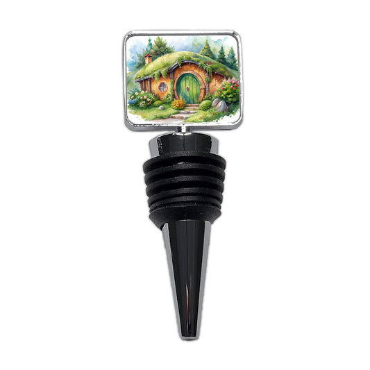 Fantasy House Grass Roof Watercolor Design Wine Bottle Stopper