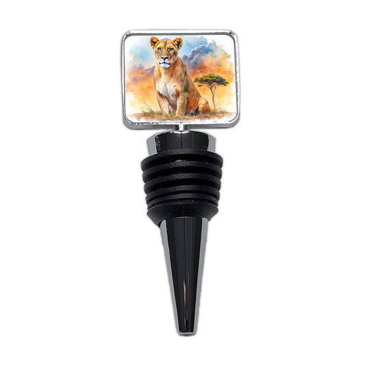 Female Lion African Plain Watercolor Design Wine Bottle Stopper