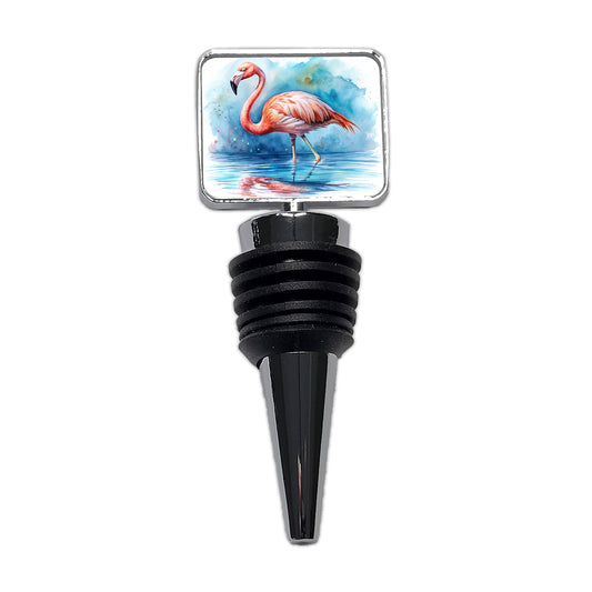 Flamingo Bird In Water Watercolor Wine Bottle Stopper