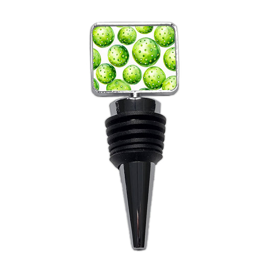 Fluorescent Green Pickleballs Wine Bottle Stopper