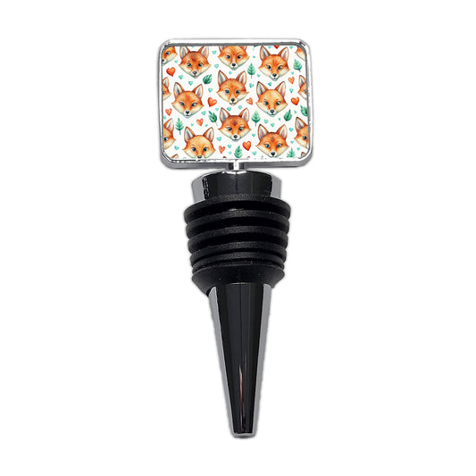 Fox Faces Hearts Watercolor Wine Bottle Stopper