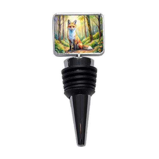 Fox Sitting In Forest Watercolor Wine Bottle Stopper