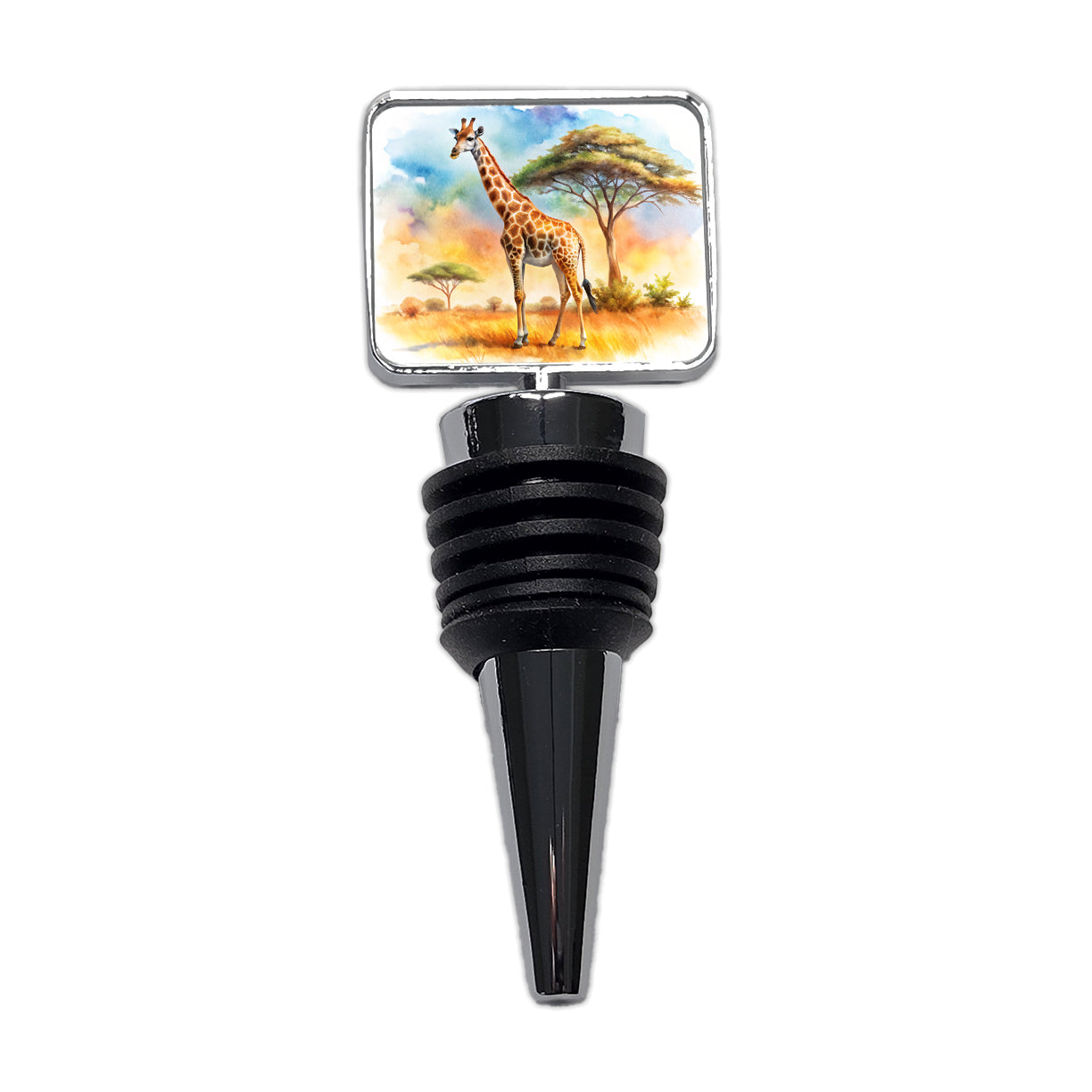 Giraffe African Plain Watercolor Design Wine Bottle Stopper