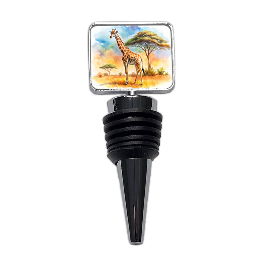 Giraffe African Plain Watercolor Design Wine Bottle Stopper