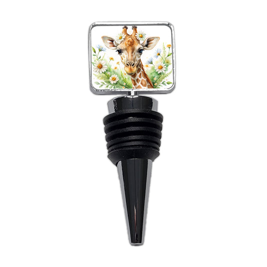 Giraffe Watercolor Design With Daisies Wine Bottle Stopper