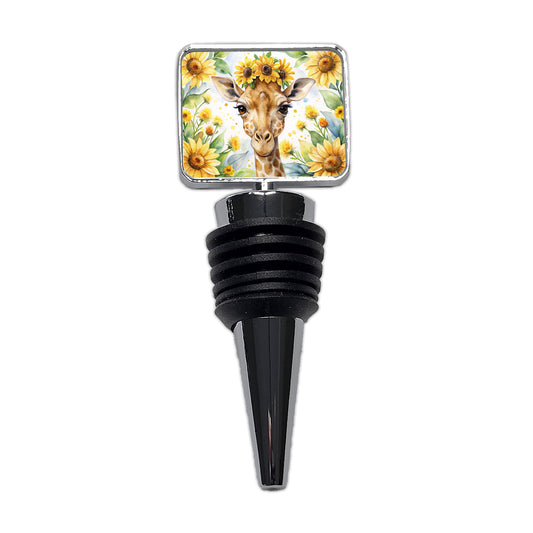 Giraffe Watercolor Design With Sunflowers Wine Bottle Stopper