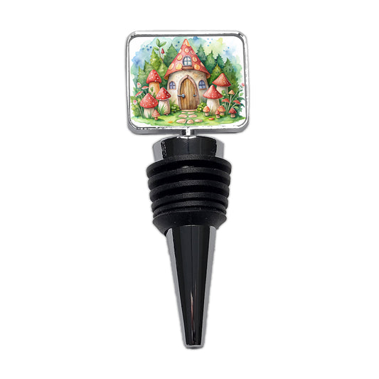 Gnome House Red Roof Watercolor Cute Wine Bottle Stopper
