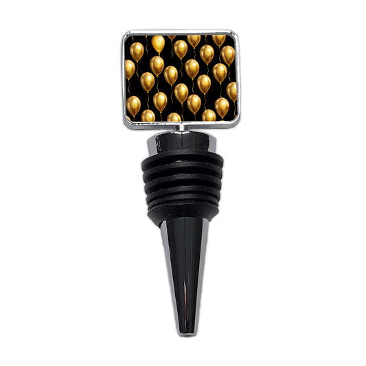 Gold Balloons Black Background Birthday Anniversary Wine Bottle Stopper