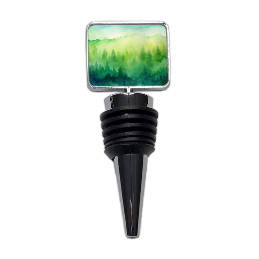 Green Forest Ombre Watercolor Wine Bottle Stopper