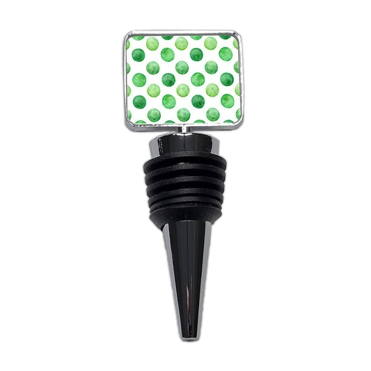 Green Polka Dots White Background Wine Bottle Stopper