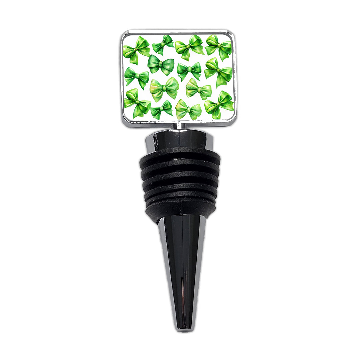 Green Scattered Coquette Bows Watercolor Wine Bottle Stopper