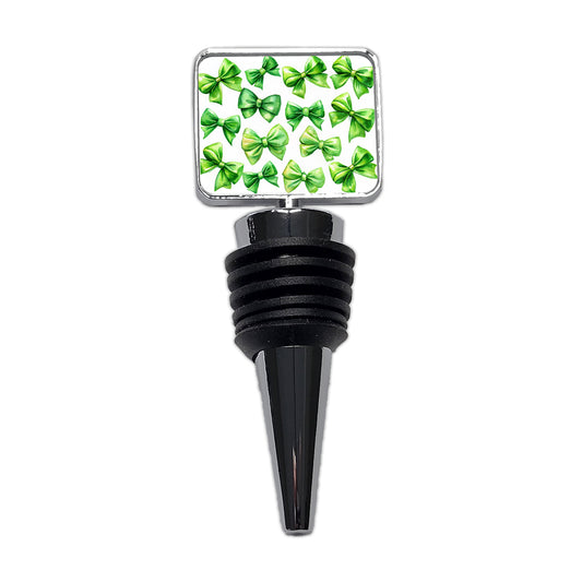 Green Scattered Coquette Bows Watercolor Wine Bottle Stopper