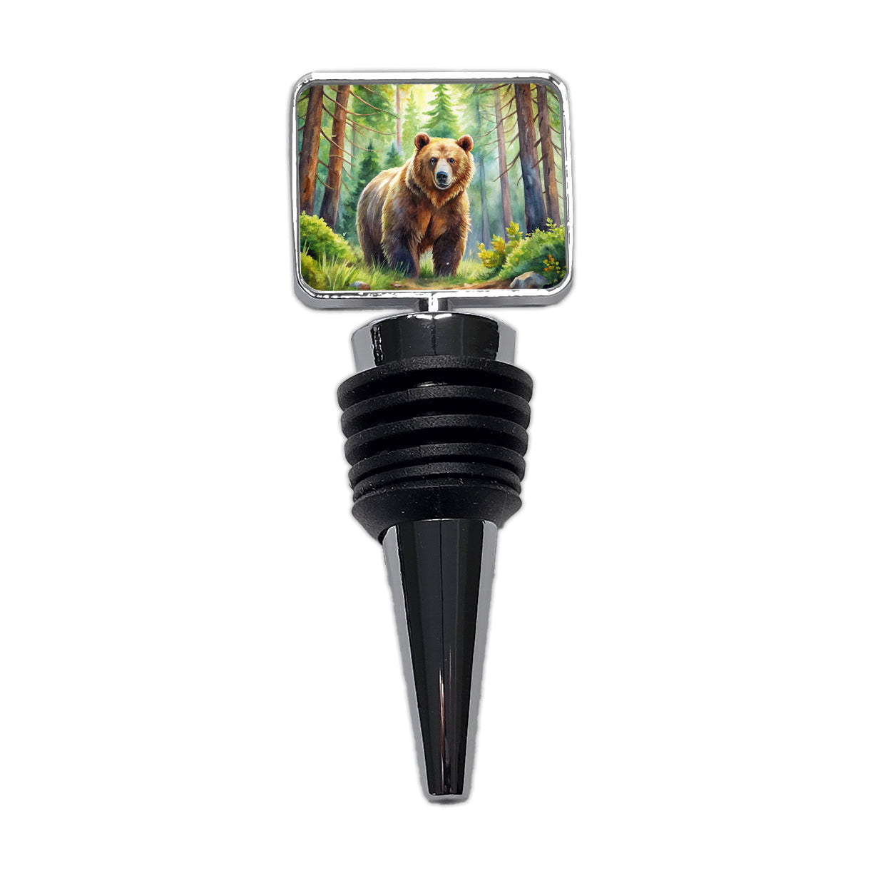 Grizzly Bear In Forest Watercolor Wine Bottle Stopper
