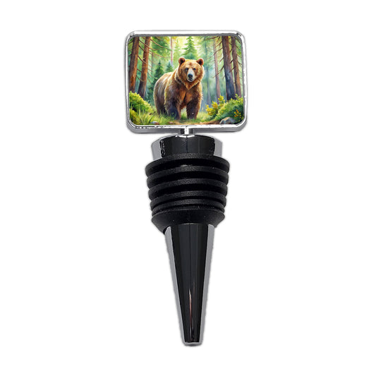 Grizzly Bear In Forest Watercolor Wine Bottle Stopper