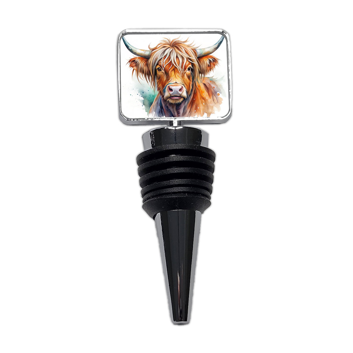Highland Cow Watercolor Design Wine Bottle Stopper