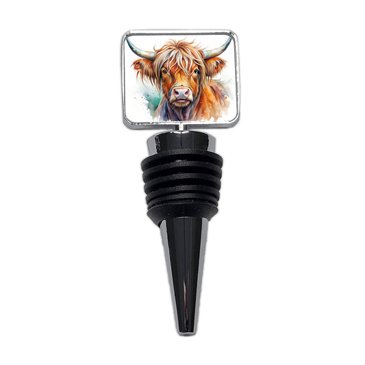 Highland Cow Watercolor Design Wine Bottle Stopper
