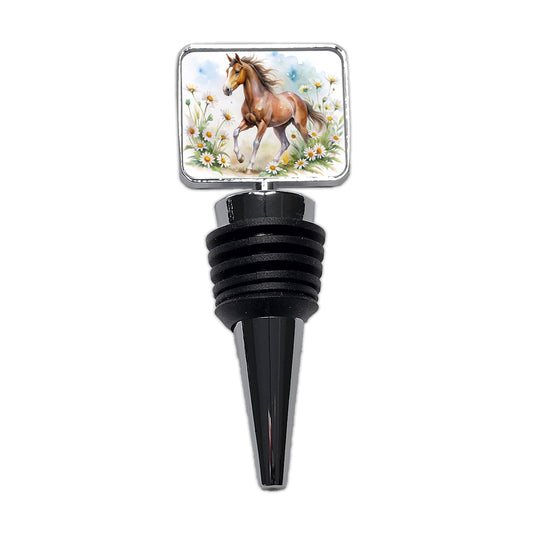 Horse Watercolor Design With Daisies Wine Bottle Stopper