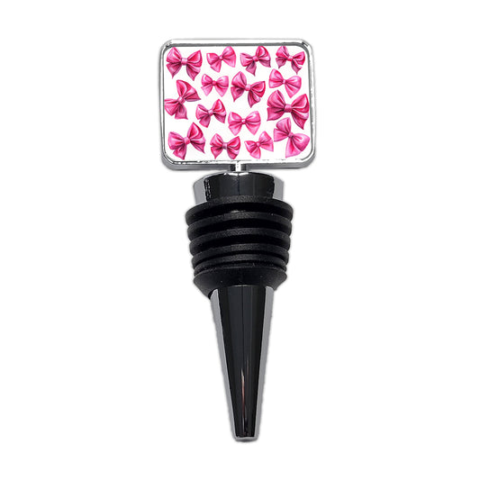 Hot Pink Scattered Coquette Bows Watercolor Wine Bottle Stopper