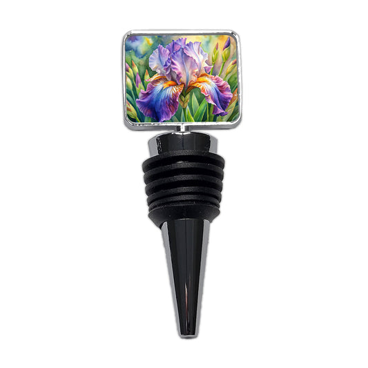 Iris Purple Flowers Watercolor Wine Bottle Stopper