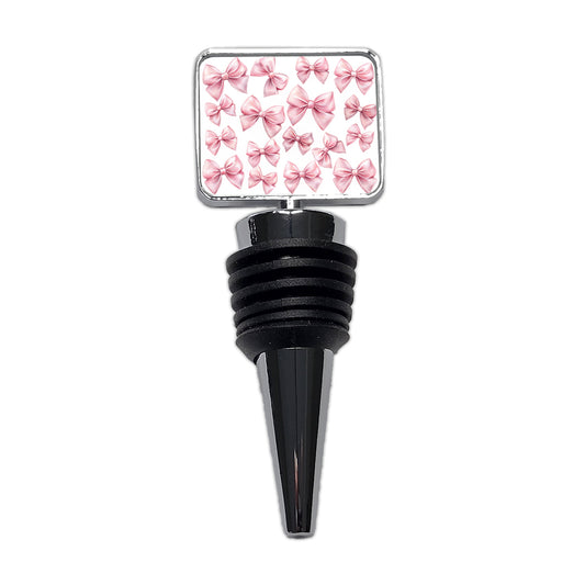 Light Pink Scattered Coquette Bows Watercolor Wine Bottle Stopper