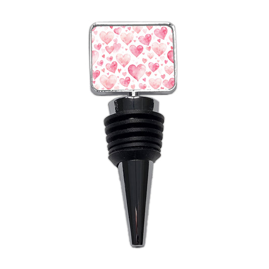 Light Pink Scattered Hearts Watercolor Wine Bottle Stopper