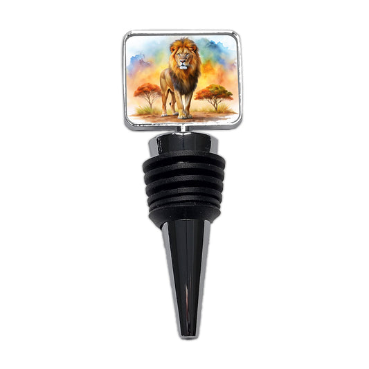 Lion African Plain Watercolor Wine Bottle Stopper