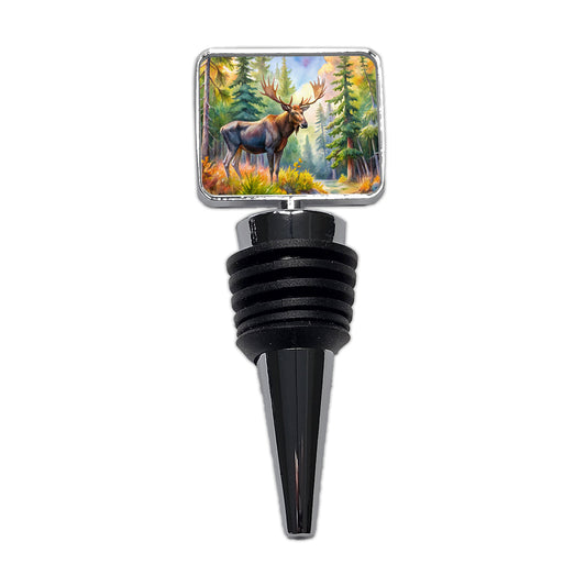 Moose In Forest Watercolor Wine Bottle Stopper